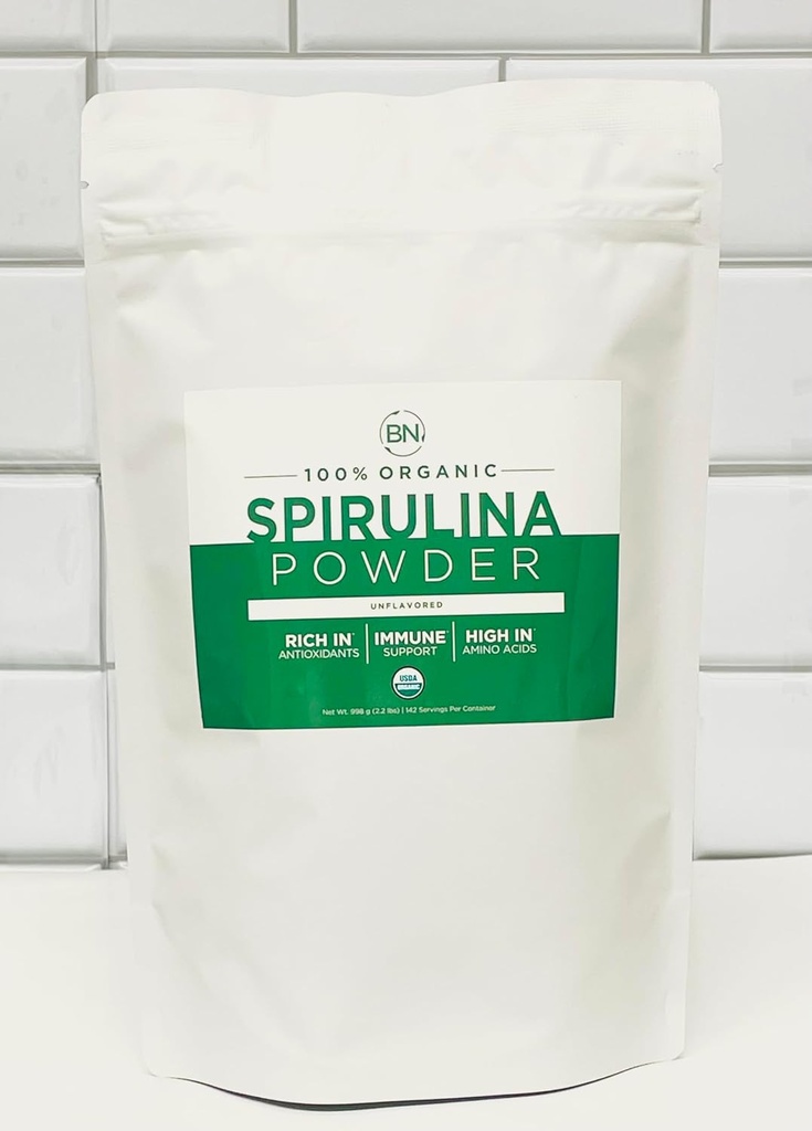 Spirulina Powder Orgánico 1kg/2.2lb -285 Servidores 3.5g Tamaño de servicio - USDA Certified - RAW Nutrient Dense Más del 70% Protein Por Serving - Purest Source Vegan Protein - Superfood