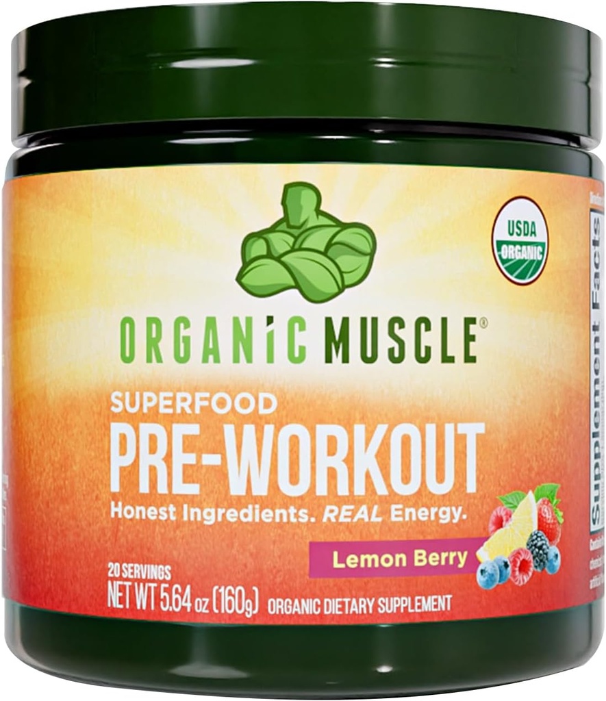 USDA Organic Pre-Workout Powder, Lemon Berry ← Clean Energy Without Jitters ← Rendimiento Natural Boost TEN No Artificial Sweeteners TEN 20 Superfoods TEN Low Caffeine, 20 Servings