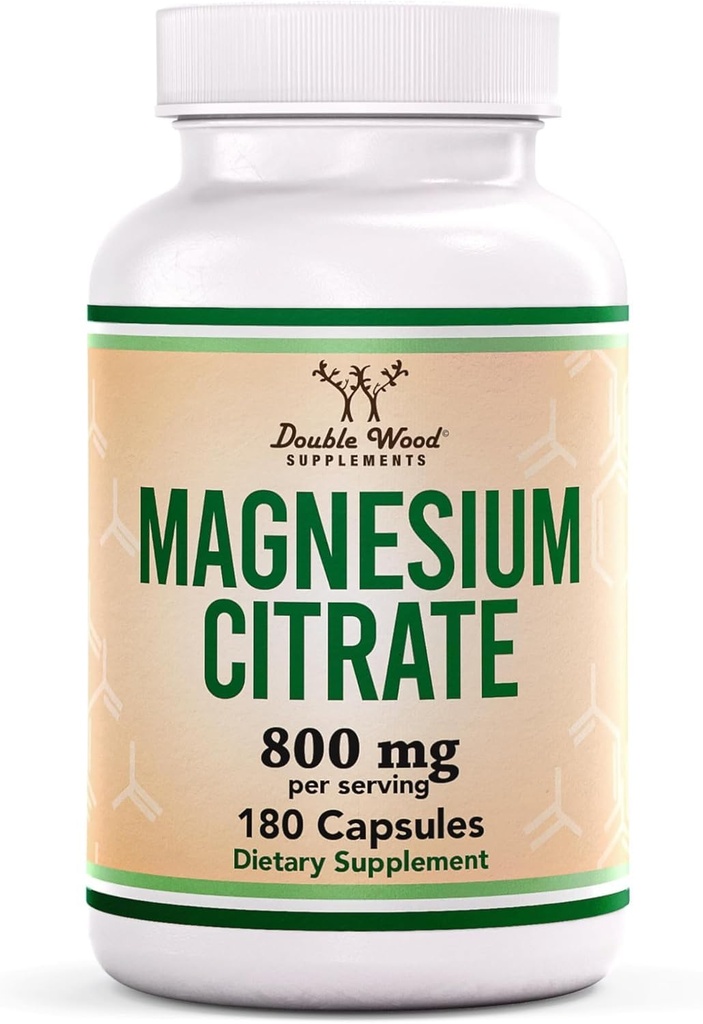 Citrate de magnesio 800mg, 180 cápsulas, soporte para el estreñimiento, seguro vegano, no transgénico, suplementos de madera doble