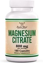 Citrate de magnesio 800mg, 180 cápsulas, soporte para el estreñimiento, seguro vegano, no transgénico, suplementos de madera doble