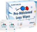 200 Condes Lens Cleaning Wipes-Pre-Moistened Individualmente Wrapped Eyeglass Wipes Optical Screen Cleaner Streak Free Fast Drying