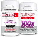 Suplemento de granada de Nano CLINICALLY Provenido (2-Month Supply) Suplementos cerebrales con Anti envejecimiento, píldoras de memoria, Omega 5 Suplemento de granada, 2 botellas 60ct cada uno