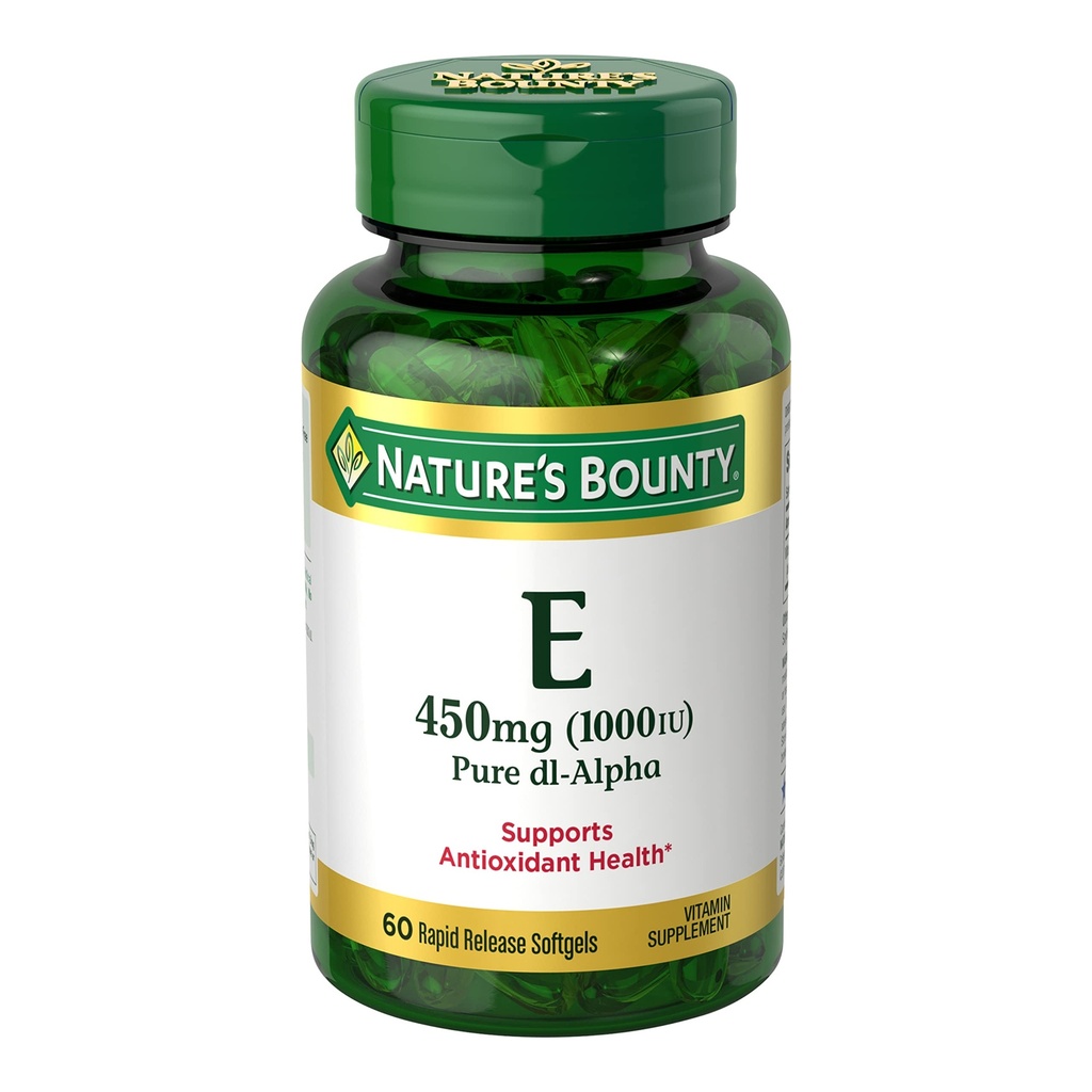 La recompensa de la naturaleza Vitamina E 1000 IU Softgels, apoya el sistema de salud antioxidante &amp; inmunológico, 1 servicio por día, sin gluten, 60 Softgels (Pack of 1)