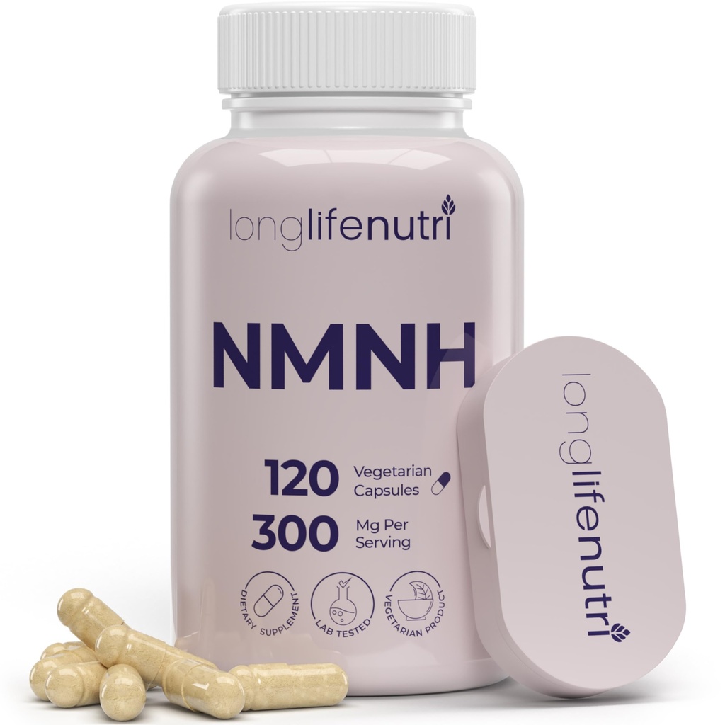 LongLifeNutri NMNH 300mg (Dihidronicotinamide Mononucleótido) - 120 cápsulas veganos, fuente de 2 meses, NMN Alternative, NAD Suplemento para la energía y la longevidad, Lab Tested, Made in USA