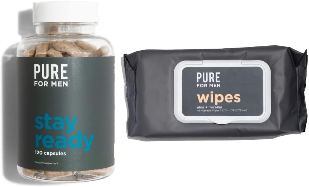 Pura para Hombres Original Vegan Limpieza Suplemento de fibra, 120 cápsulas, Eco-Responsable Permanecer listo con Micellar y Aloe (48 Conde)