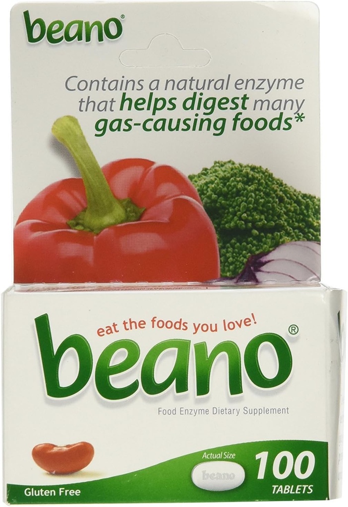 Beano para la prevención y la digestión de gases de resistencia extra, ayuda a prevenir la ruborización y el malestar, 100 tabletas