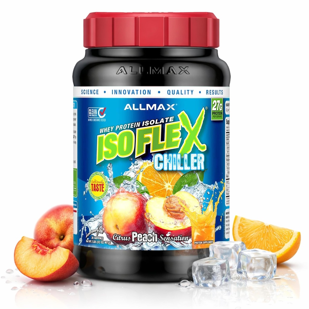 ALLMAX Nutrition ISOFLEX Chiller, Citrus Peach Sensation - 2 lb - 27 Gramos de Protein Por Scoop - Zero Fat & Sugar - 99% Lactose Gratis - Aproximadamente 28 Servimientos