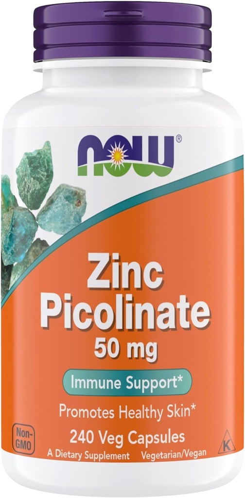 Ahora Suplementos, Zinc Picolinate 50 mg, soporta Funciones de Enzima, Apoyo Inmunitario, No GMO, Kosher, Adecuado para Vegans - 240 cápsulas vegetarianas (Pack of 1)