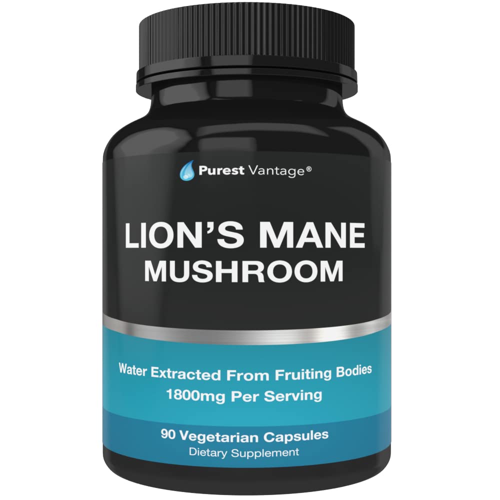 Organic Lions Mane Mushroom Capsules - 1800mg Lion's Mane Mushroom Suplemento Crecido en EE.UU. - Suplemento cerebral nootrópico y soporte de inmuno - Lions Mane Extract Powder - 90 Veggie Caps