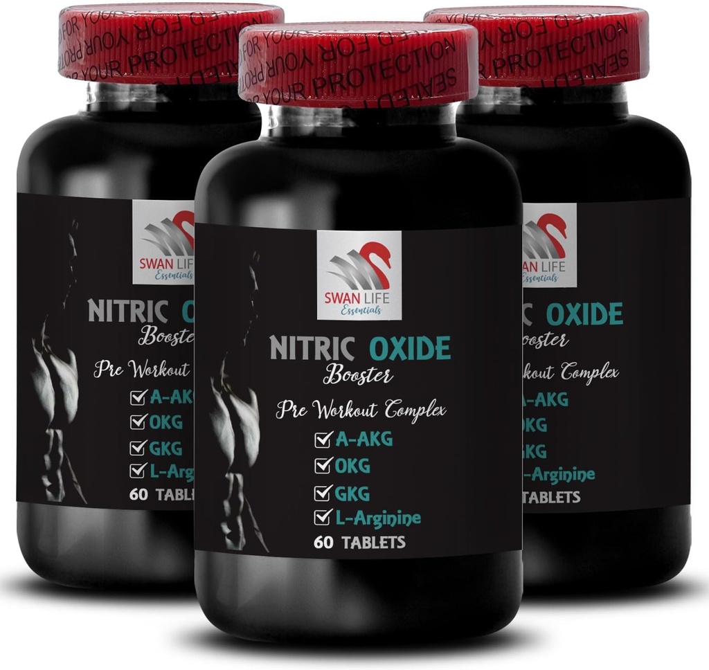 Suplemento de ejercicio - NITRIC OXIDE BOOSTER - suplementos de óxido nítrico para hombres, suplemento de óxido nítrico, suplemento de resistencia, impulsor de resistencia, soporte de entrenamiento, energía de fitness 3 Botella 180 Tabs