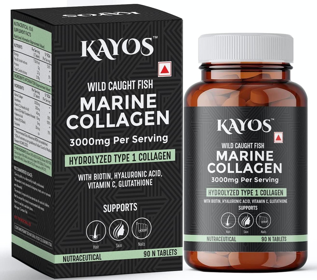 Miri Marine Collagen Tablets – 3000mg Tipo 1 Collagen Hydrolysate Fish Amino Acids – con Biotina, Acido Hialurónico, Vitamina C, Glutathione – Bono Joint Hair Skin Nail Suplemento - (90 pc)
