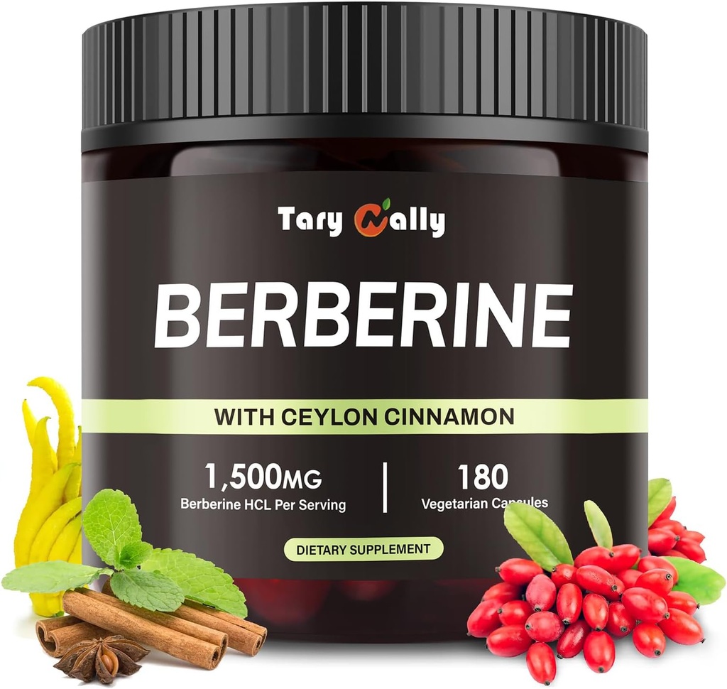 Suplemento bereberina 1500mg Orgánico - 90 Días Suministro Metabólico Complejo de Soporte - Ingredientes Botánicos Naturales Ceylán Cinnamon " Citrus Bergamot -Fórmula Científica - Fácil 2 cápsulas diarias (180 cápsulas)