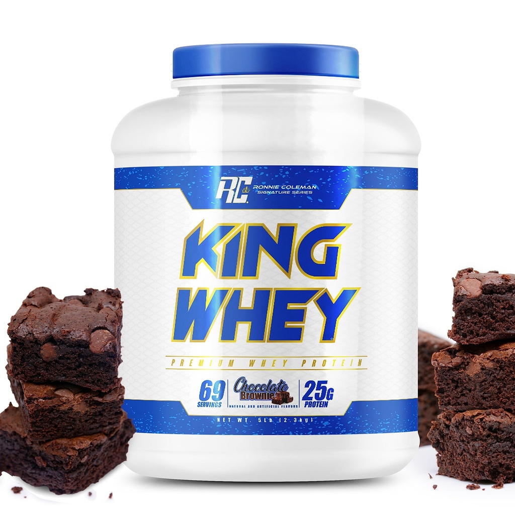 Ronnie Coleman Signature Series Whey Concentrate + Isolate Protein Powder, Pre Workout Shake Mix for Lean Muscle Support, Low Sugar Suplemento para Mujeres y Hombres, Chocolate Brownie Flavor, 5 libras