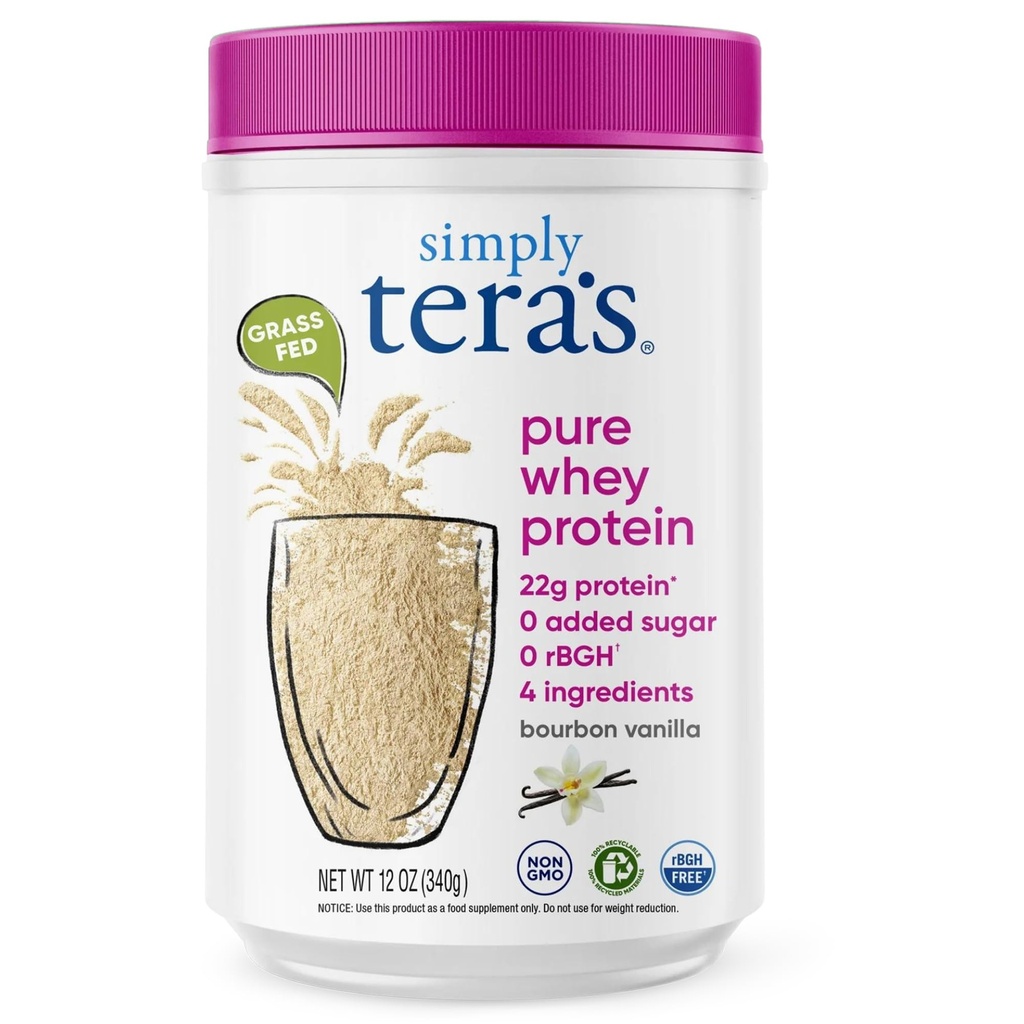 Simplemente tera's Pure Whey Protein Powder - Grass Fed Vanilla Whey Protein Powder, Clean, Made Without Artificial Sweeteners, Non-GMO, Kosher, rBGH-Free, Soy-Free - 12 Oz.