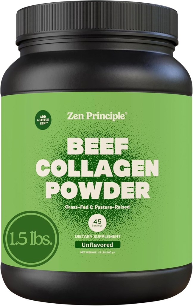 Principio Zen Grass-Fed Agglomerated Collagen Peptides 1.5 lb. Anti-Aging Protein Powder for Healthy Hair, Skin, Joints. Paleo Amistoso, GMO y Gluten Free, Pasture-Raised Bovine.