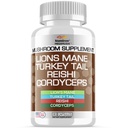 Stamiron Lions Mane Suplemento Turquía Tail Mushroom Capsules con Cordyceps Extracto &amp; Reishi Mushrooms - Alt a Mushroom Gummies, Mushroom Powder, Café de hongos - 90 Condes