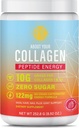 Peptide Energy Collagen Powder Hair, Nail, Skin, Type I & III,Caffeine for Energy, Vitamina C, Biotina, Ácido Hialurónico, Cero Sugar – 8.92 oz (Strawberry Margarita)