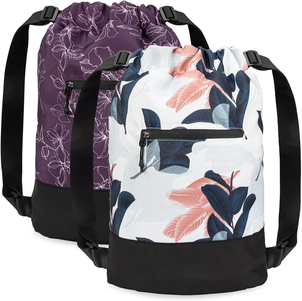 [2-Pack] Flex Cinch Drawstring Gimnasio para Mujer con Diseños Gráficos TENIDO Ligero Durable Ligero Gimnasio Bolsas TENIDO Ideal para Gym Bag, Traveling y Overnights
