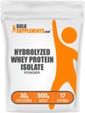BulkSupplements.com Hidrolyzed Whey Protein Isolate Powder - Whey Isolate Protein - Sin sabor, 30g por Serving, 500g (1.1 lbs) (Pack of 1)