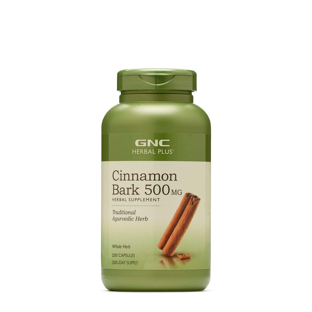 GNC Herbal Plus Cinnamon Bark 500mg Suplemento, Tradicional hierba ayurvédica, 200 Servimientos