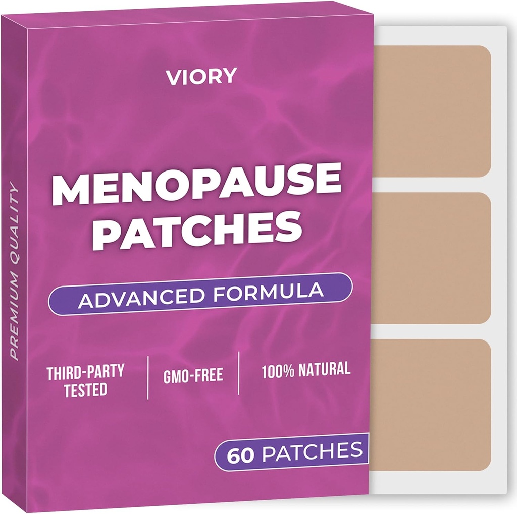 Patches de alivio de la menopausia (Pack of 60) - 100% Natural Patch - con Biotin, D, Turmeric Curcumin, B12 - Fórmula mejorada