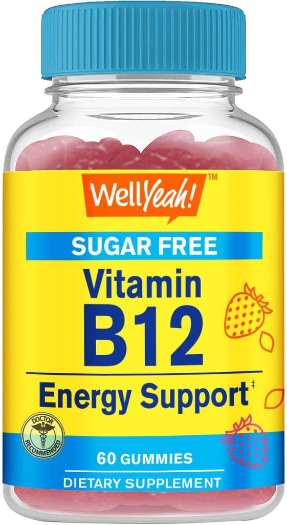 BuenoSí Vitamina B12 1000mcg Azúcar Gummies gratis ← Suplemento dietético Silencio para la energía y el metabolismo Apoyo ← Strawberry Flavor  60 Con