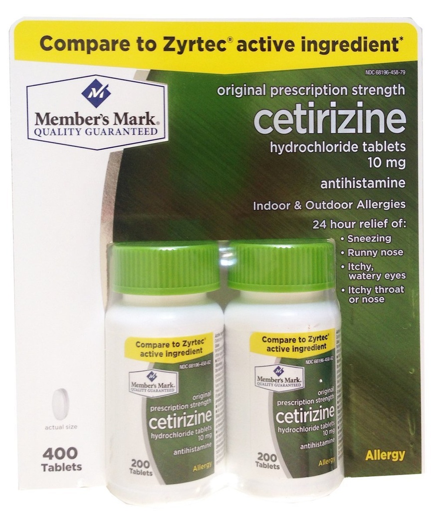Marca del miembro anteriormente conocido como simple derecha hidrocloruro de cetirizina tabletas de alergia, 10 mg-400 Conde.