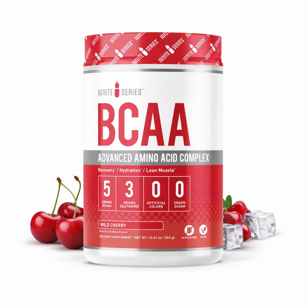 Completo Nutrición Ignite Series BCAA Advanced Amino Acid Complex, Wild Cherry, Supports Muscle Recovery, Hydration & Growth, 5g BCAA, 3g Glutamine, 13 oz Tub (30 Servings)