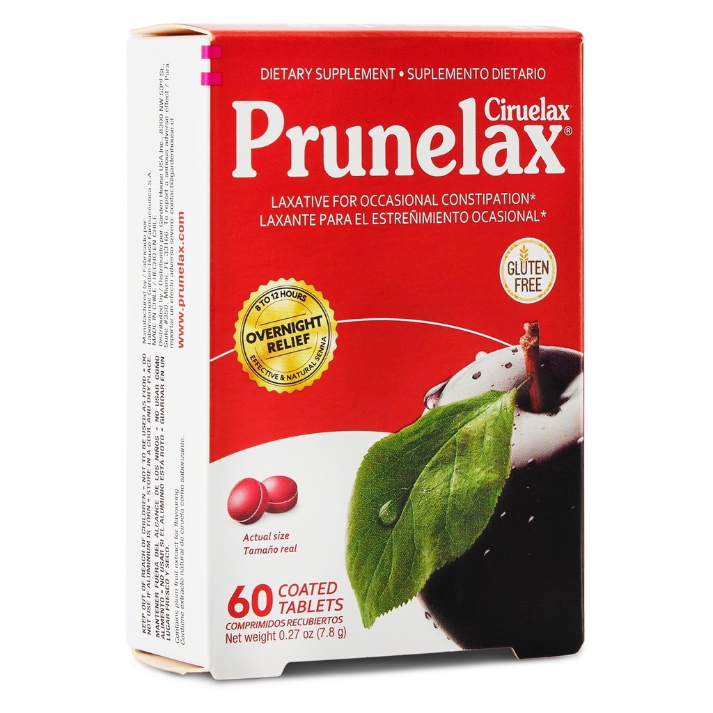 Prunelax Ciruelax Estrés Laxative Mini Tablets - Alivio de la noche para el estreñimiento ocasional, Senna Extract, Vegan &amp; Gluten-Free, Gentle Relief - 60ct