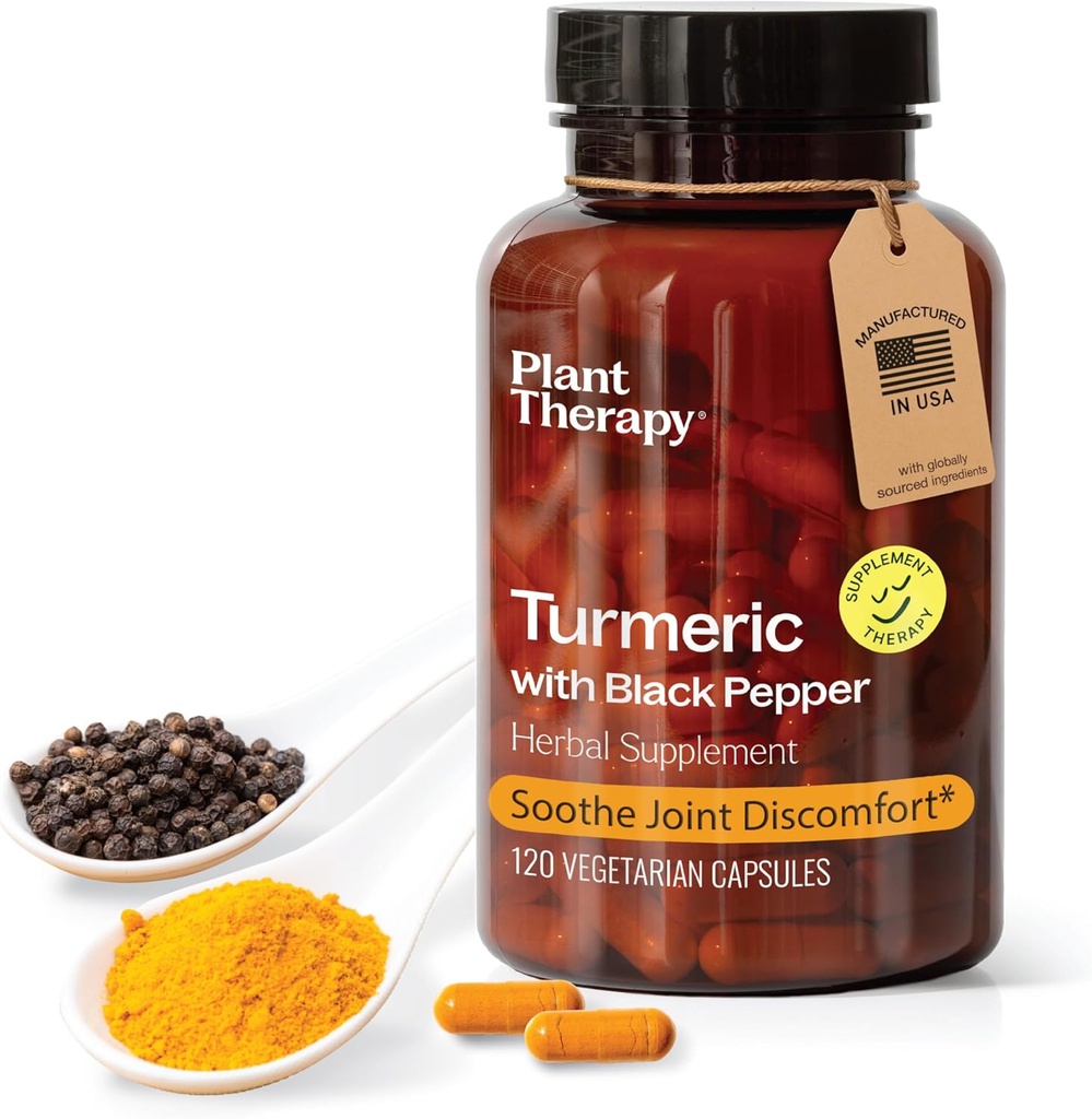 Terapia vegetal Turmeric Black Pepper Suplemento cápsulas Fabricados en USA 4 meses de suministro Apoyos Conjunto y Musculo Salud Suplementos para Mujeres y Hombres 120 cápsulas vegetarianas