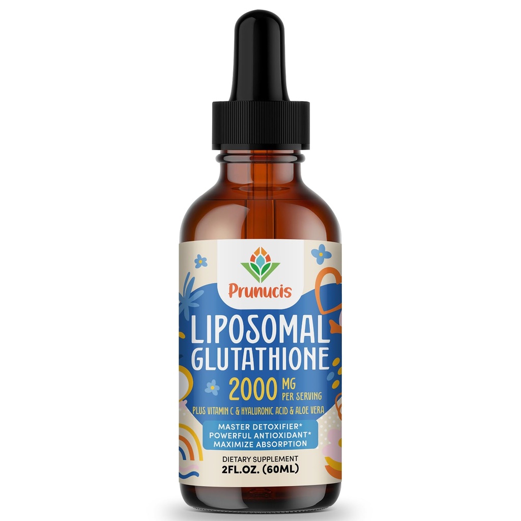 2000MG Liposomal Glutathione Liquid, 98% Absorción, Forma activa L-Glutathione Suplemento, Vegan Friendly, Poderoso Complejo Antioxidante para Sistema Inmuno, Defensa del envejecimiento, Detox, 2 FL.OZ