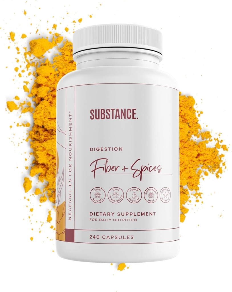 SUSTANCIA. - Especias de fibra de la naturaleza para el bienestar digestivo - Soportes Colon Cleanse - Formulado con Psyllium Husk, Flax Seed & Ginger - Suplemento de fibra dietética - Vegan-Friendly - 240 Cápsula
