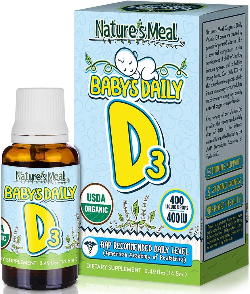 Comida de la naturaleza - gotas de vitamina D para bebés, gotas de vitamina D bebé para sistema inmunológico, salud cardíaca y salud ósea, vitamina D líquido con vitamina D3 400 UI por servicio, desarmado, 14.5 ml