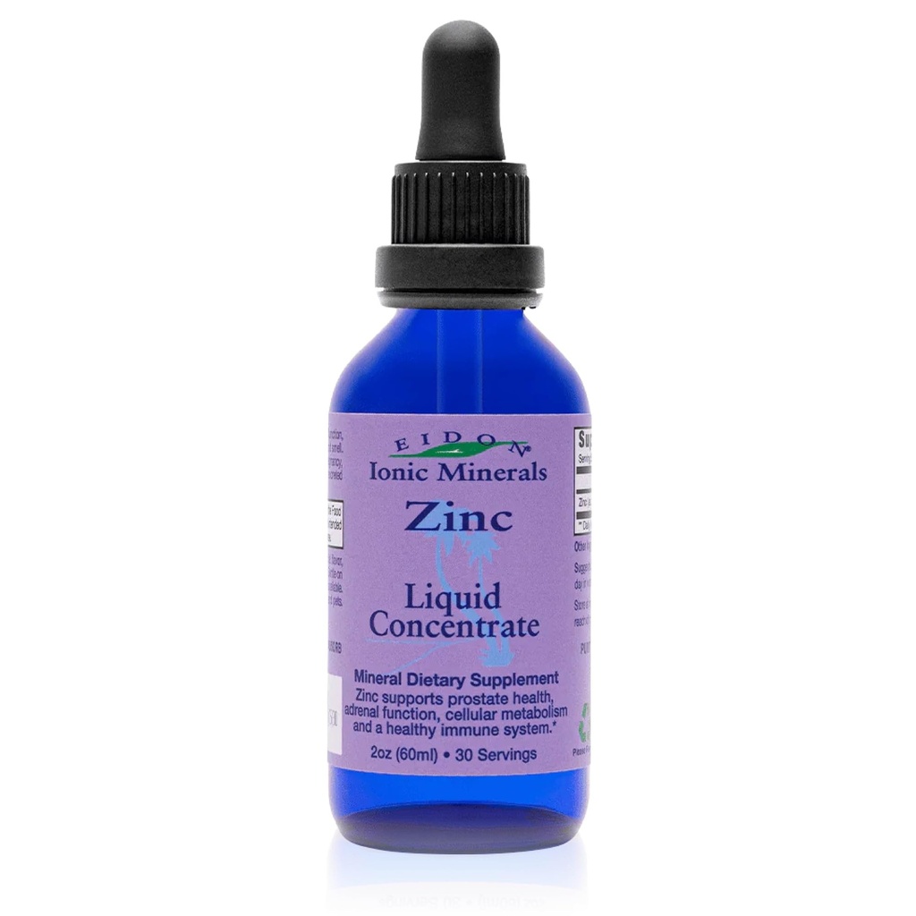 Eidon Ionic Minerals Concentrado de zinc líquido - Ionic Zinc Suplemento gotas para adultos y niños, Sistema de soporte, Peluquería y Piel, Salud del hígado y del riñón, Alivia el estrés - 2 oz