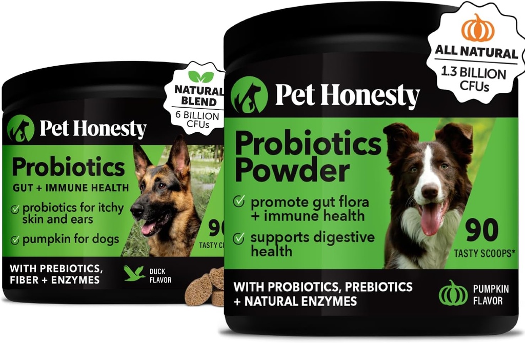 Probióticos Agrupación: Probióticos para perros para la diarrea &amp; bolos de apoyo pólvora &amp; pólvora con enzimas digestivas para la salud de Gut (Duck 90 ct)