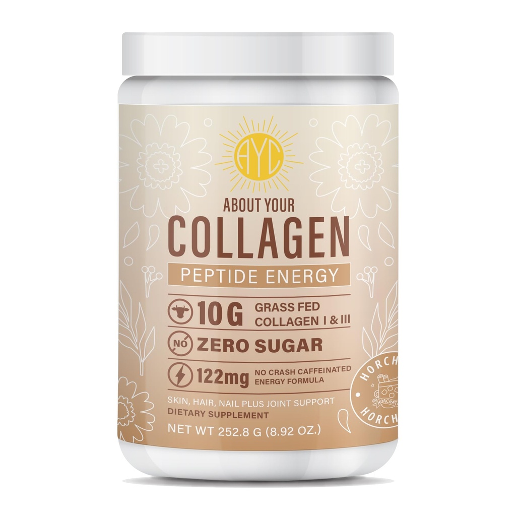 Peptide Energy Collagen Powder Hair, Nail, Skin, Type I & III,Caffeine for Energy, Vitamina C, Biotina, Acid hialurónico, Cero Sugar – 8.92 oz (Horchata)