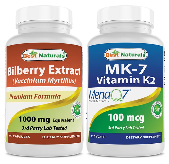 Mejores Naturales Bilberry Extracto 1000mg &amp; MK-7 Vitamina K2 100 mcg