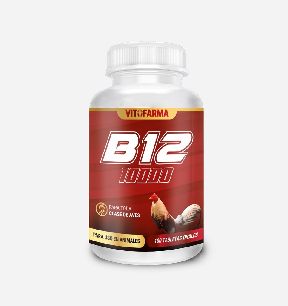 B-12 10000 para Roosters, Pollos, Vitaminas de Poultry Producto Natural - 100 comprimidos Soporte de Salud para Roosters
