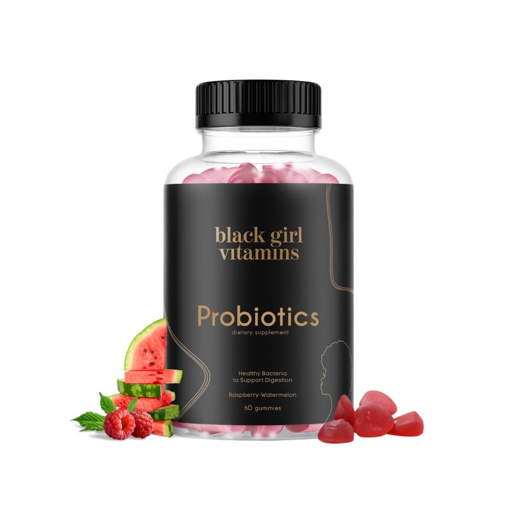 Vitaminas de las niñas negras - Gummies probióticas para la salud digestiva y el apoyo inmunitario, Vitaminas libres de gluten, (Raspberry-Watermelon), 60ct
