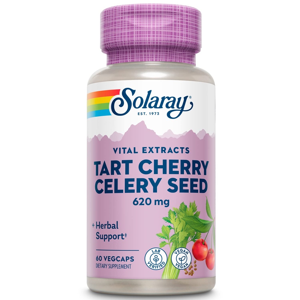 SOLARAY Tart Cherry " Celery Seed ← Saludable Uric Acid Levels, Joint, Muscle Recovery " Sleep Support ← 60 VegCaps