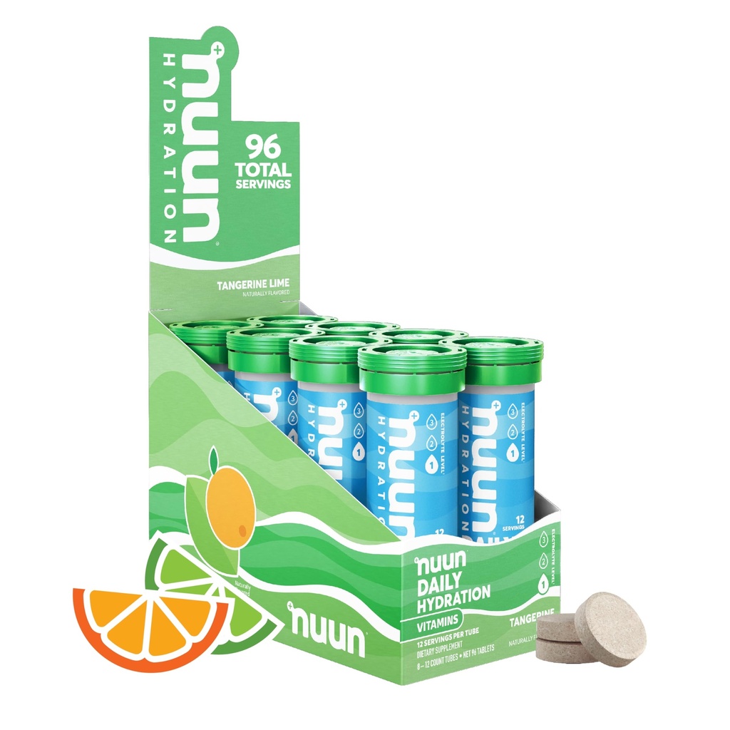 Nuun Vitaminas Electrolito Tabletas con Vitamina D, C, E, A, " B6, ácido fólico, Magnesio " Otros electrolitos esenciales, Gluten Free " Vegan, Tangerine Lime, 8 Pack (96 Servimientos Total)