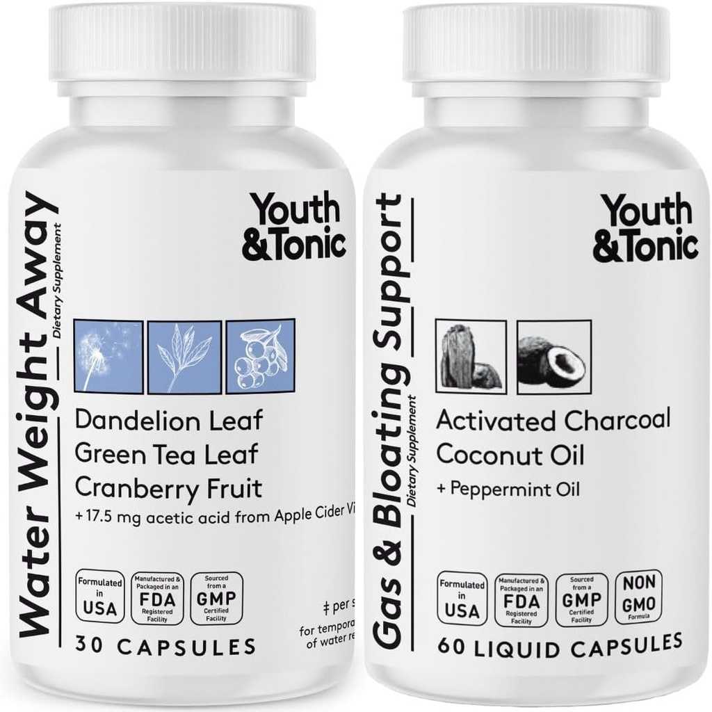 Altura de agua Away & Gas y Bloating – Diurético & Carbón para Alivio de Bloating – Apoyo para la retención de agua, piernas hinchadas " Bloating digestivo – Peppermint " Coconut Oil – 90 pastillas