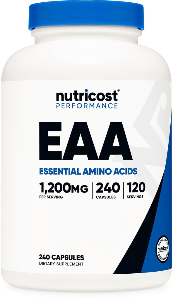 Nutricost EAA Capsules 1200mg, 240 cápsulas - Aminoácidos esenciales, 120 Serviciones - No GMO, Gluten Gratis &amp; Vegan