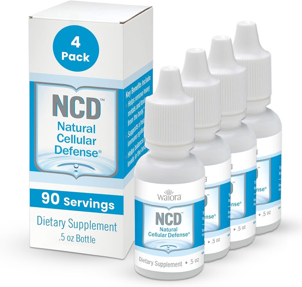 Waiora Natural Cellular Defense (NCD) Liquid Zeolite Drops, Clinoptilolite for Men &amp; Women - Suplemento para Immune, Healthy Gut Support, Cleanse, pH Balance (0.5oz Bottle, 4 Ct – 360 serv)