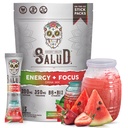 Salud 2-en-1 Bebida Energética Powder + Focus, Strawberry Watermelon, Organic Caffeine, B6 + B12, Theanine, Clean Energy Drink Packets, Fresandia Agua Fresca Mix, Non-GMO, Gluten Free, Vegan, 1g of Sugar, (15 Servings)