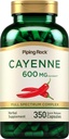 Piping Rock Cayenne Pepper Capsules TEN 600mg ANTE 350 Conde TENIDO Suplemento Extracto para Hombres y Mujeres TENIDO NO GMO, Gluten Free