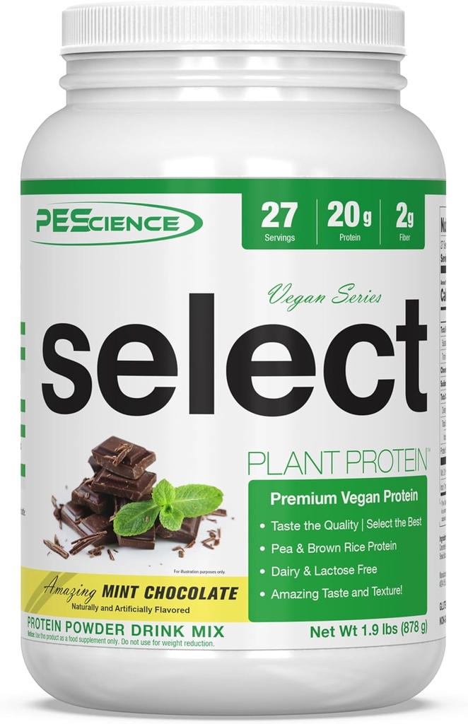 PEScience Select Vegan Plant Based Protein Powder, Mint Chocolate, 27 Serving, Premium Pea y Brown Rice Blend