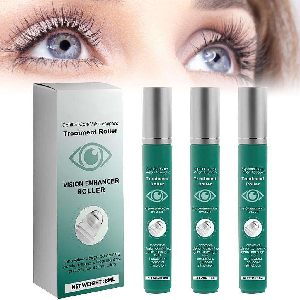 Vision Enhance Massage Roller, Eye Roller to Enhances Visual Clarity, Natural Vision Enhancer Roller, Relieve Eye Strain, Fatigue, and Discomfort 8 ml (3 Pcs)