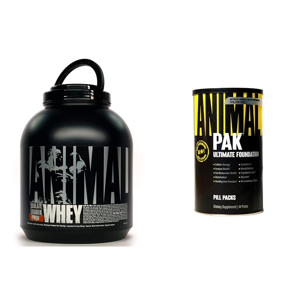 Animal Whey Isolate Protein Powder, cargado para el entrenamiento de correos y la recuperación &amp; Pak - Conveniente All-in-One Vitamina &amp; Suplemento Pack