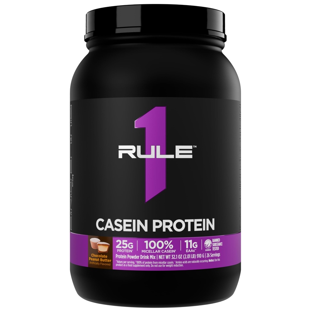 Regla 1 Casein Protein - 25g Protein y 11g EAAs Por Serving from Slow-Release Micellar Casein for Overnight Recovery and Sustained Delivery Between Meals (2 libras, Chocolate Peanut Butter)
